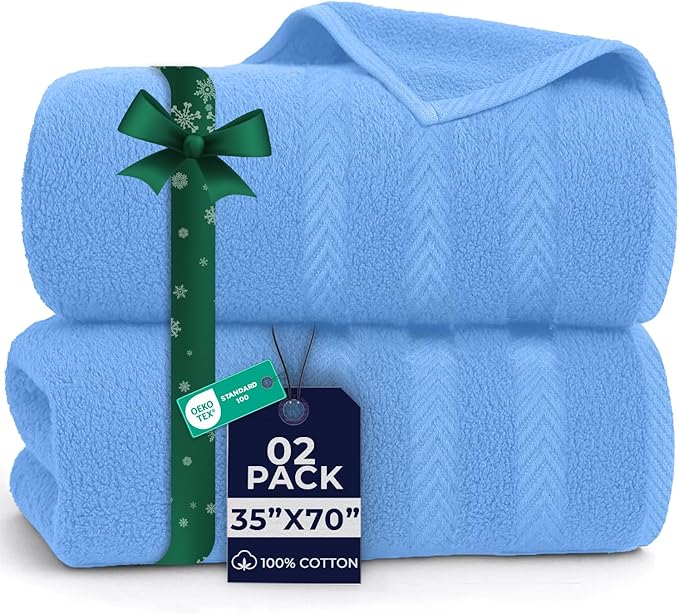 DAN RIVER 2 Pack Luxury Bath Sheets 35x70, 600 GSM, Soft & Quick Dry 100% Ring Spun Cotton Towels Ideal for Hotels, Spas, Gyms & Salons Extra Large, Medium Blue
