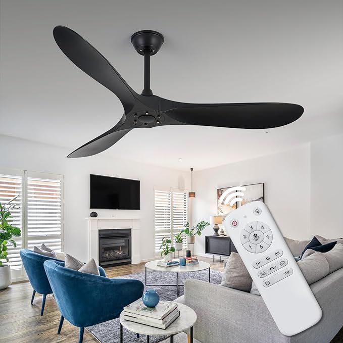 52 inch 3 blade ceiling fan without light, Noiseless Reversible DC Motor Ceiling Fan Without Light for Farmhouse Patio Living Room Bedroom, Indoor Outdoor Ceiling Fan with Remote-Black