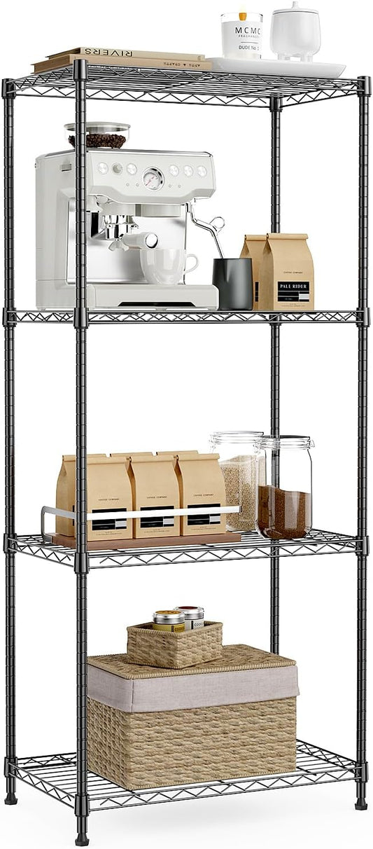IZEUK 4-Tier Black Steel Storage Shelves, Heavy Duty Utility Wire Rack Organizer for Kitchen, Office, Home, 1000 lbs, 13.7" D x 23.6" W x 53.4" H