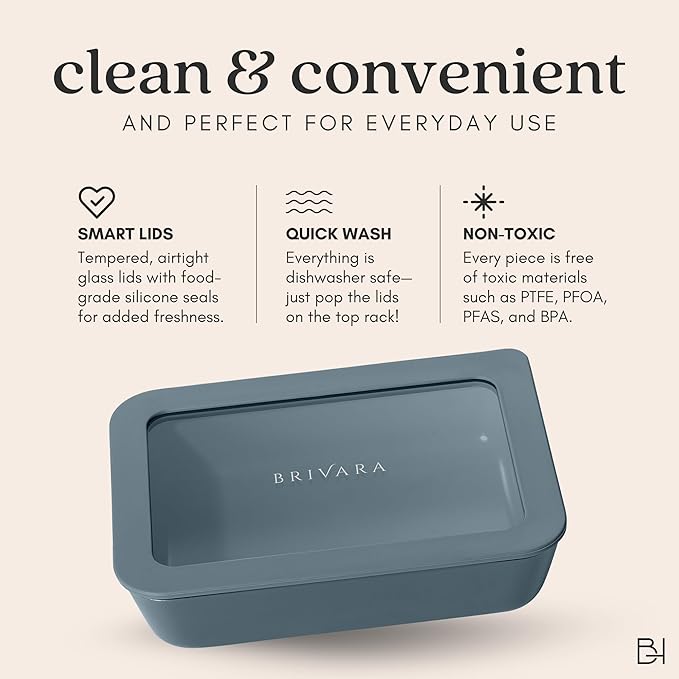 Ceramic Coated Glass Food Storage Container | No PTFE, PFOA, PFAS, and BPA | Reusable Non Toxic Meal Prep Container with Glass Lid | Easy To Store | 6 Piece Food Prep [Dusk]