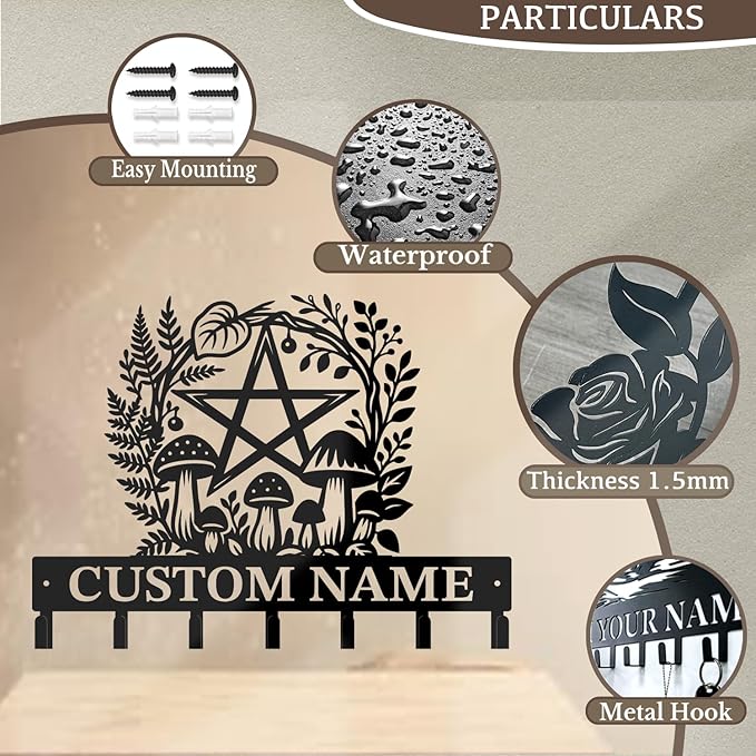 Customized Keys Holder - Personalized Mushroom Wonderland Key Hooks Wall Metal Sign Decor,Wall Holder,Door Hook (Style E)