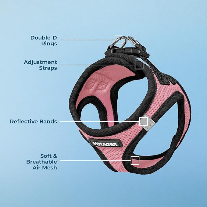 Best Pet Supplies Voyager Step-in Air Harness - All Weather Mesh, Reflective, No Pull Harness for Dogs, Cats - Secure with Hook & Loop Fastener, Buckle, Double D-Rings - Pink/Black Trim, M