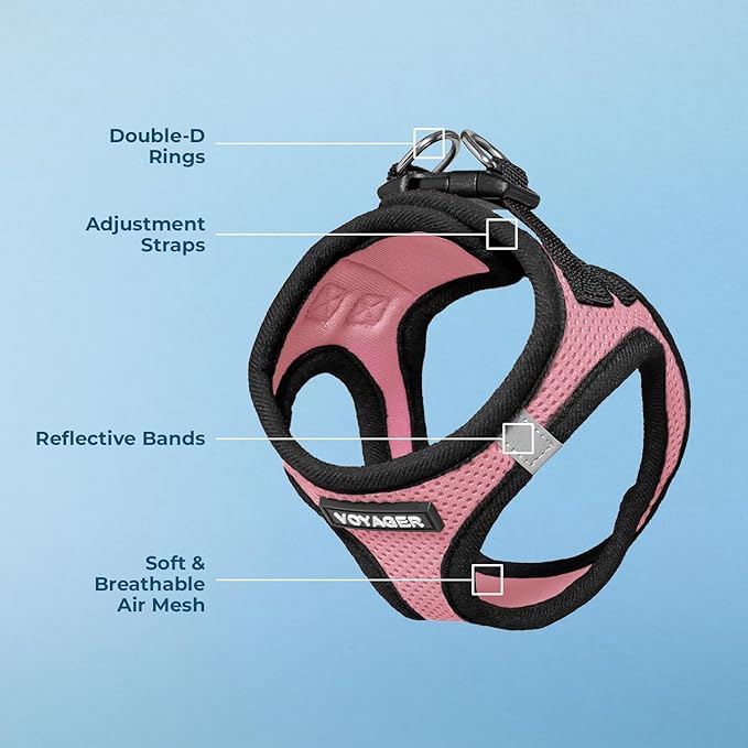 Best Pet Supplies Voyager Step-in Air Harness - All Weather Mesh, Reflective, No Pull Harness for Dogs, Cats - Secure with Hook & Loop Fastener, Buckle, Double D-Rings - Pink/Black Trim, S