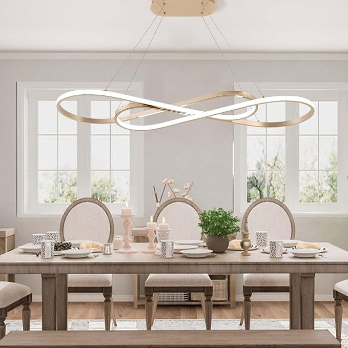 Modern Led Pendant Light for Kitchen Island Lighting Modern Gold Chandelier for Dining Room Light Fixture Over Table,Led Chandelier Light Fixture Height Adjusted (Electroplated Gold)