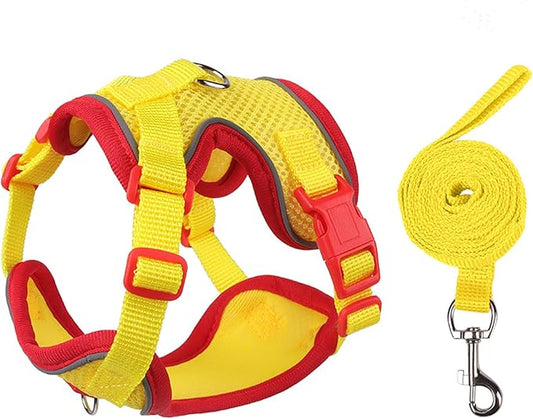 Cat Harness and Leash Set for Walking – Escape-Proof Reflective Vest for Cats and Small Dogs, Adjustable Soft Air Mesh with Pressure-Reducing Design, 4.92ft (Red & Yellow, S)