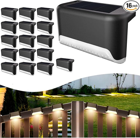 Solar Deck Lights Outdoor, 16 Pcs Solar Step Lights, Waterproof LED Solar Lights for Outdoor Stairs, Step, Fence, Yard, Patio, Railing, Garden and Pathway