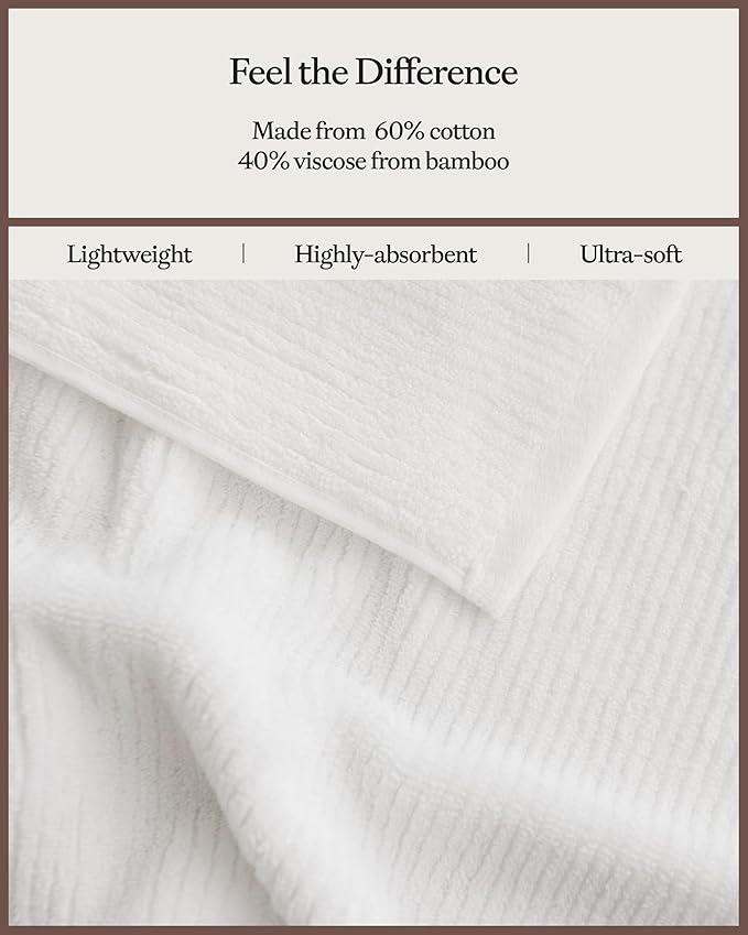 Cozy Earth Ribbed Washcloth Set - 60% Cotton 40% Viscose from Bamboo Bathroom Washcloths - Soft & Absorbent Textured Ribbed Pattern - 4 Pack White