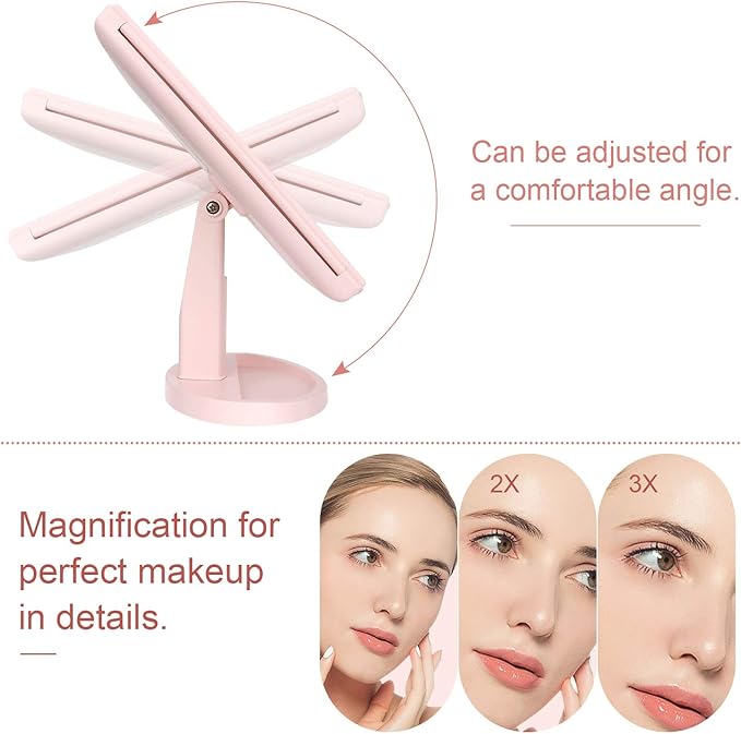 deweisn Tabletop Mount Tri-Fold Lighted Vanity Mirror with 21 LED Lights, Touch Screen and 3X/2X/1X Magnification, Two Power Supply Modes Make Up Mirror,Travel Mirror