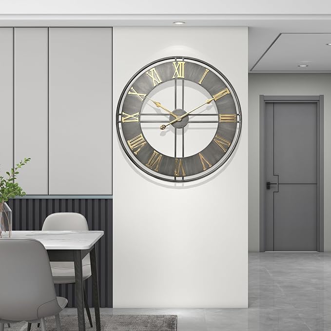 Large Wall Clock,20inch Metal Wall Clocks,Quality Quartz Movement Roman Numerals Clock for Living Room Bedroom Kitchen Decor,Silent Oversize Clock Battery Powered