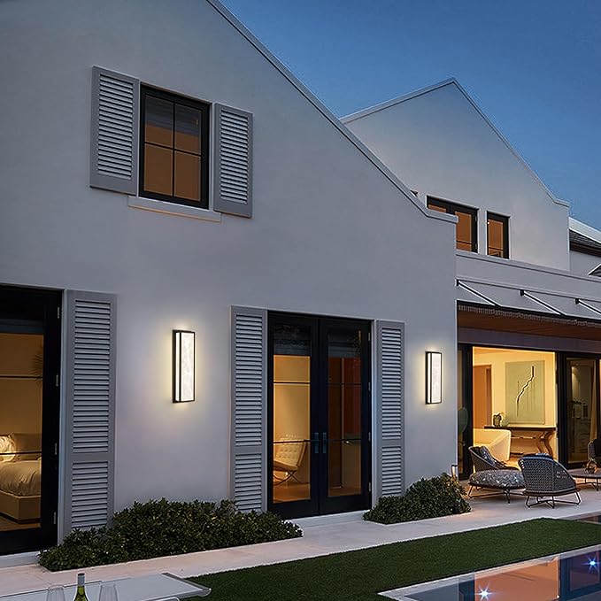 Outdoor Wall Light LED 26W, Modern Exterior Lighting Fixture with Resin Shade - 24.8in Rectangle Waterproof Porch Sconce IP65 for Garage,Front Door,Patio