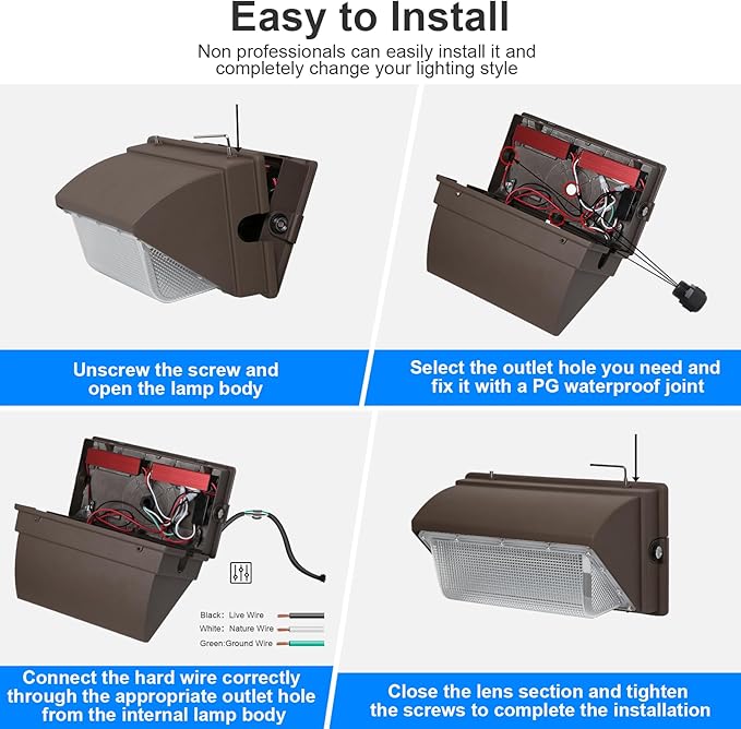 120W LED Wall Pack with Photocell, 5000K 15840LM Dusk to Dawn Lights Security Switch Control Outdoor Wall Light, Commercial Waterproof Rust-Proof Outside Lighting for Barn Shop Garage 6 Pack