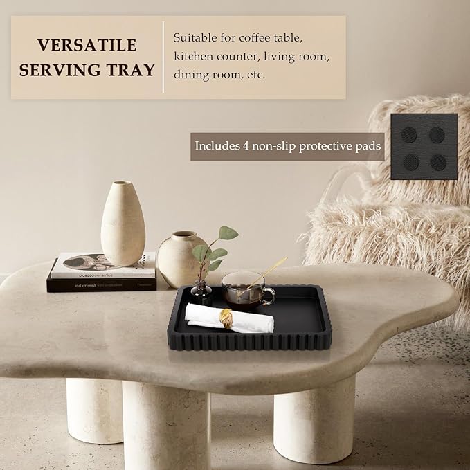 Concrete Decorative Tray for Coffee Table Decor, 14" Coffee Table Tray Ottoman Tray Table Centerpieces, Rectangular Modern Decorative Trays for Home Decor, Living Room, Entry, Black