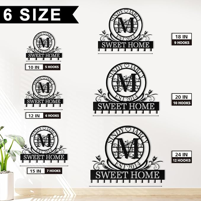 Personalized Metal Key Holder Wall Mount, Custom Last Name Key Holder for Wall, Home Decor, Decorative Key Rack Coat Hooks for Entryway Office Kitchen Doorway, Housewarming Gifts