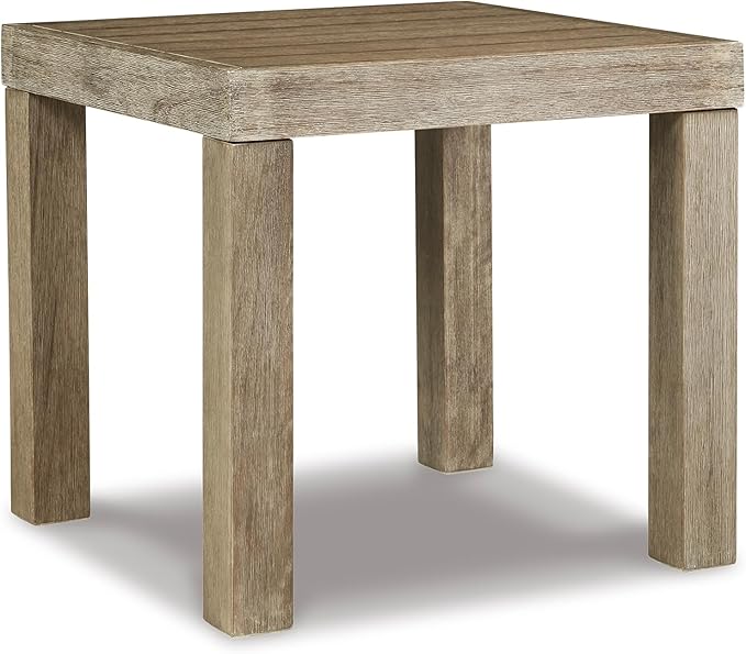 Signature Design by Ashley Silo Point Casual Outdoor Square Patio End Table with Slatted Styling, Multi-Step Finish, Eucalyptus Wood, 20.5" High, Brown