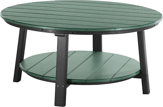 LuxCraft Deluxe Poly Round Outdoor Coffee Table, Two Tier Coffee Table, Round Conversation Tables for Outside Patio with Lower Shelf - Amish Made in USA (Green & Black)