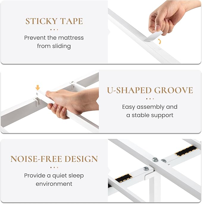 SHA CERLIN 14 Inches Full Size Metal Platform Bed Frame/Vintage Iron-Art Headboard and Footboard/Mattress Foundation for Storage/No Box Spring Needed/Noise-Free/Easy Assembly/White