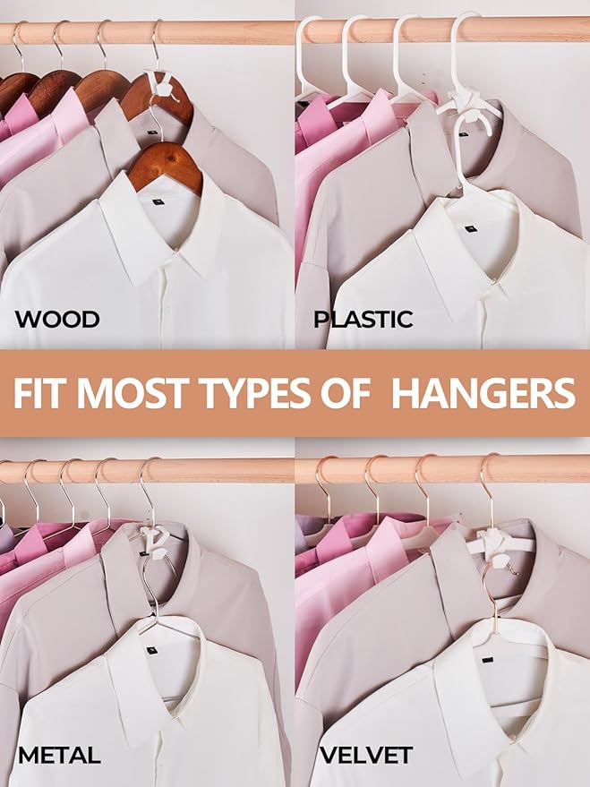 HOUSE DAY Space Saving Hangers 20 Pack, Clothes Hanger Connector Hooks, Heavy Duty Closet Space Saver, Small Space Solutions, Cascading Dorm Room Closet Organizer and Storage - White