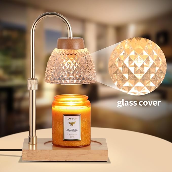 Dimmable Candle Warmer Lamp with Timer, Electric Wax Melt Warmer for Jar Scented Candles Adjustable Height, Mothers Day Birthday Gifts for Women Mom Grandma Home Offices Decor, with 2 Bulbs(Gold)