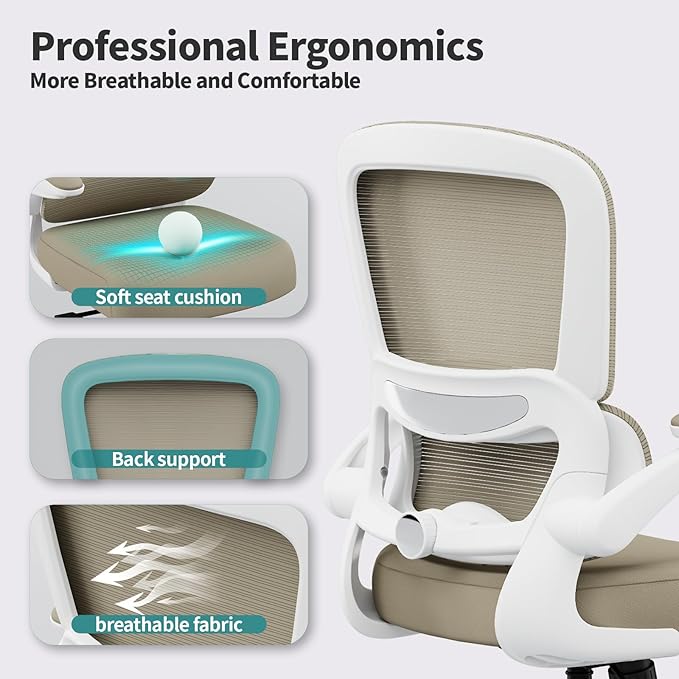 TRALT Office Chair - Ergonomic Desk Chair with Adjustable Lumbar Support, Mesh Computer Chair, Executive Chairs for Home Office Comfortable Lumbar Support,Khaki