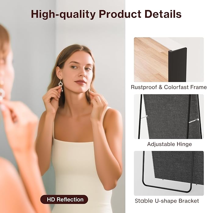 76"x34" Full Length Mirror with Stand, Lightweight & Easy to Move, Free-Standing Mirror for Dressing Room Bedroom, 3-in-1 Usage, Shatterproof Glassless Floor Mirror Kid & Pet Friendly (Black)