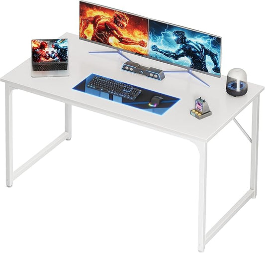 PRAISUN 48 X 24 Inch Computer Desk with Deeper Desktop, Gaming Office Writing Work Desk for Home Office, Study, Bedroom, Work from Home, Metal Frame, White