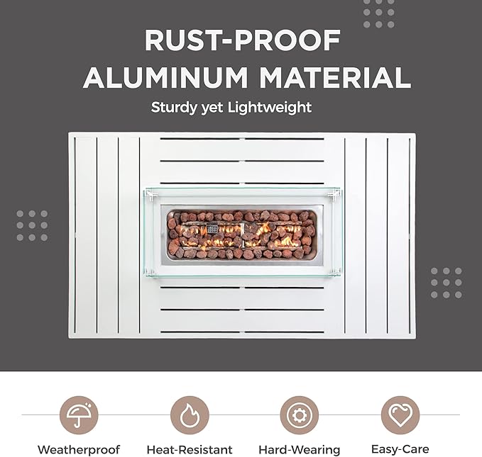 Wisteria Lane Aluminum Patio Furniture Set, 4 Pcs Metal Outdoor Furniture Set with CSA Certified 54in Propane Gas Fire Pit Table, Patio Conversation Set with 5in Olefin Cover Cushions, White