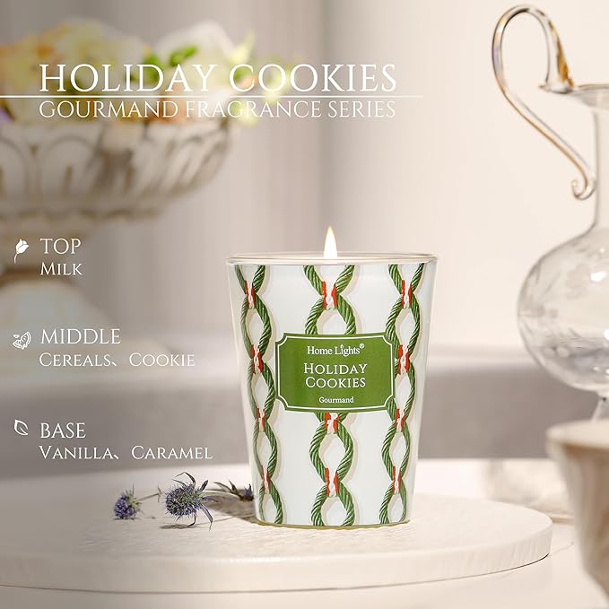 HomeLights 1-Wick Candles for Home Scented - 6.7oz Soy Wax Blend Candle Long-Lasting Fragrance, Rustic Modern Home Decor and Housewarming Gifts, Holiday Cookies