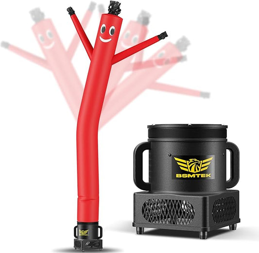 7FT Air Inflatable Waving Tube Man Set with Blower & Wheel, Air Puppet Dance Artist for Mall Opening, Amusement Park, Outdoor Decoration，Red