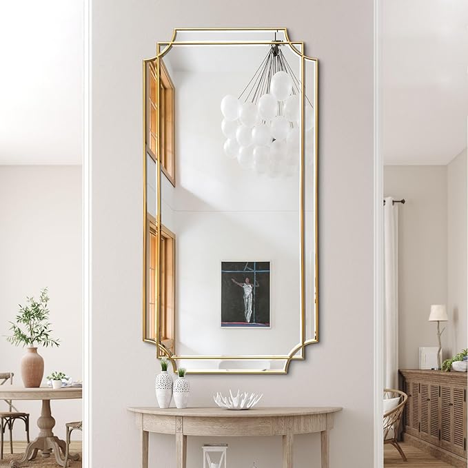 Gold Full Length Mirror for Wall, 59"x30" Full Body Rectangle Beveled Mirrors for Dressing, Large Modern Elegant Decorative Mirror for Living Room Entryway Hallway Bathroom Bedroom
