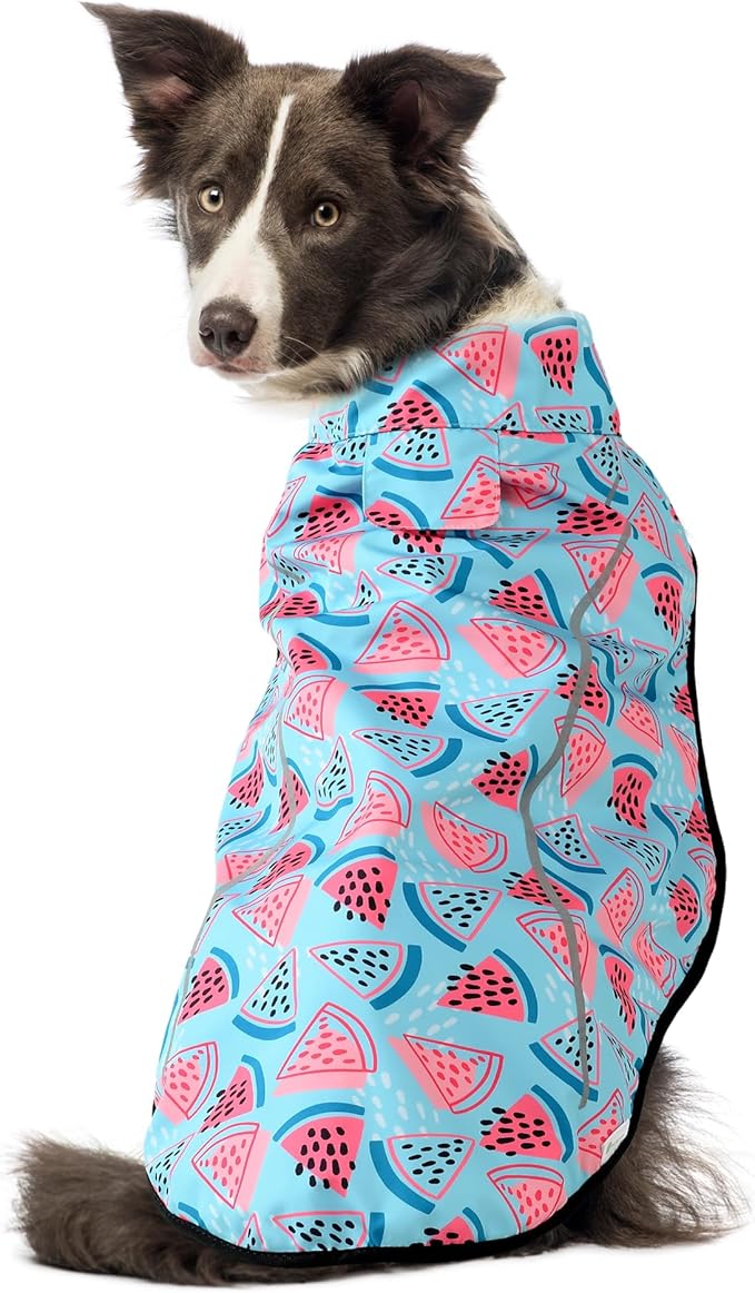 Mile High Life Dog Raincoat, Adjustable Waterproof Reflective Rain Jacket for Small Medium Large Dogs, Lightweight Breathable Pet Rain Coat with Leash Hole(Light Blue Watermelon,L Chest 32-40")
