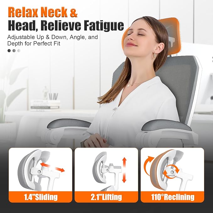 Ergonomic Office Chair with Footrest, High Back Swivel Mesh Desk Chair, Big and Tall Rolling Computer Chair with Headrest, Lumbar Support, 3-Level Tilt Backrest for Home, Bedroom, Work