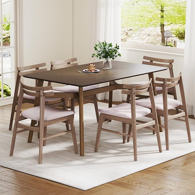 VESCASA 59" L Wood Rectangle Dining Table for 4, Rectangle Kitchen Table for 6 with 4 Solid Wood Legs for Dining Room, Kitchen, Restaurant, Colonial Oak