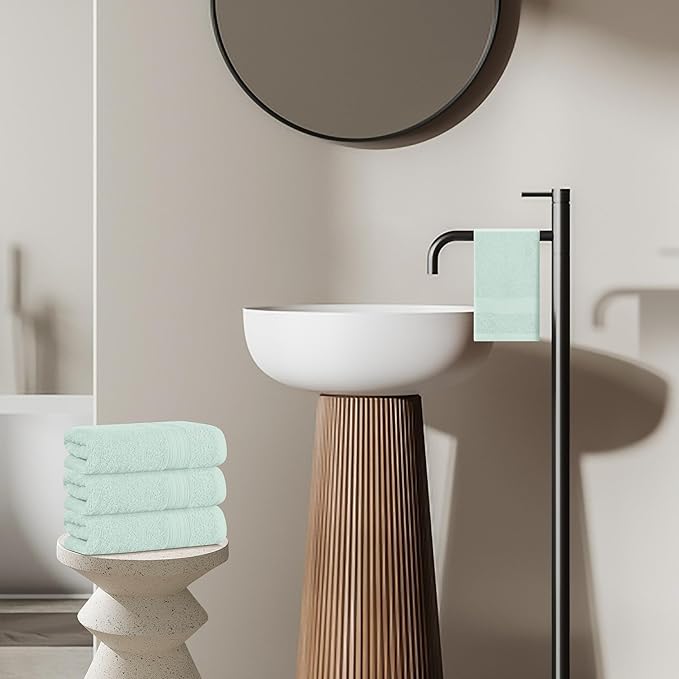 BOUTIQUO Ultra Soft Cotton 6 -Piece Hand Towel Set 16x24 Inch, Ideal for use in Bathroom, Kitchen, Gym, Spa & General Cleaning, Compact & Lightweight Multi Purpose Hand Towels - Sea Green