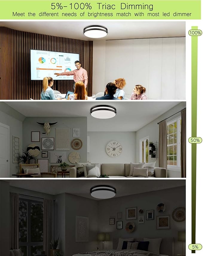 LED Flush Mount Ceiling Light Fixture - 13inch 40W[500W Equiv] 4000lm Dimmable Kitchen Light Fixtures, 3000K/4000K/5000K Black Ceiling Lamps for Bedroom, Bathroom, Hallway, Laundry, Stairwell-2Pack