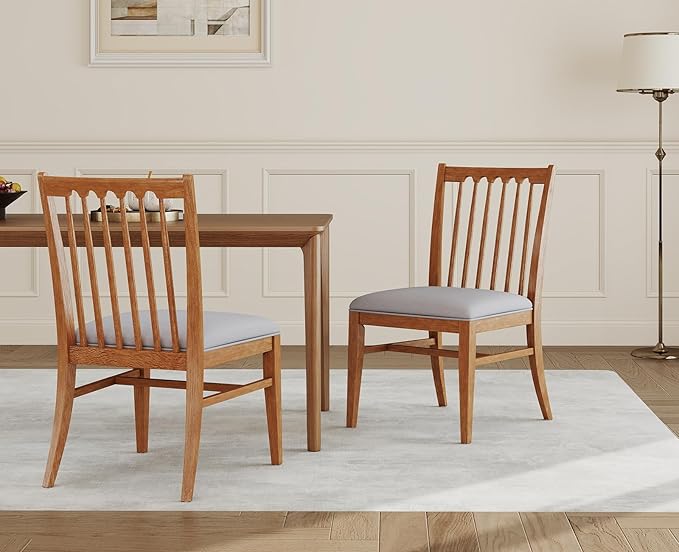 chairus Upholstered Dining Chairs Set of 4, Natural Wooden Barrel Kitchen Chairs with Slat Back Double-Layer Cushion Farmhouse Accent Chairs for Dining Room/Living Room/Restaurant, Chenille Grey