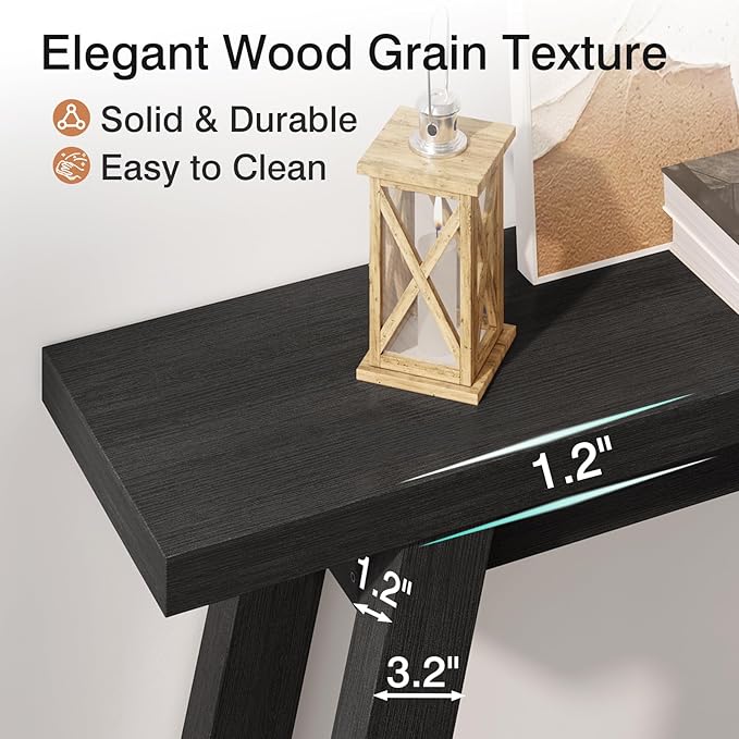 Black Console Table, 55Inch Entryway Console Tables 2-Tier Narrow Wood Console Table Behind Couch Sofa Tables for Living Room, Entryway, Hallway (Black)