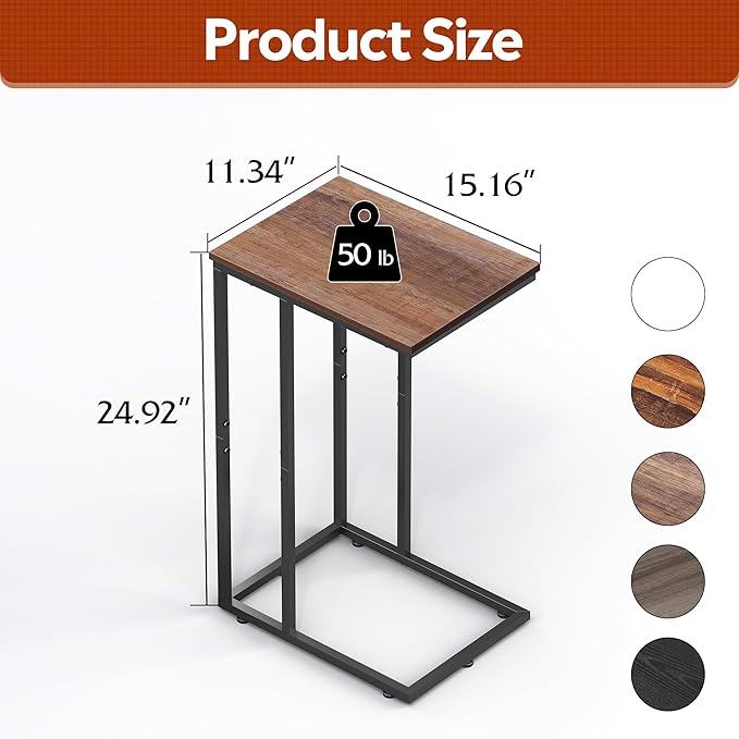 WLIVE C Shaped End Table, Small Side Tables for Sofa and Bed, Couch Table That Slides Under for Living Room, Bedroom, Home Office, Small Spaces