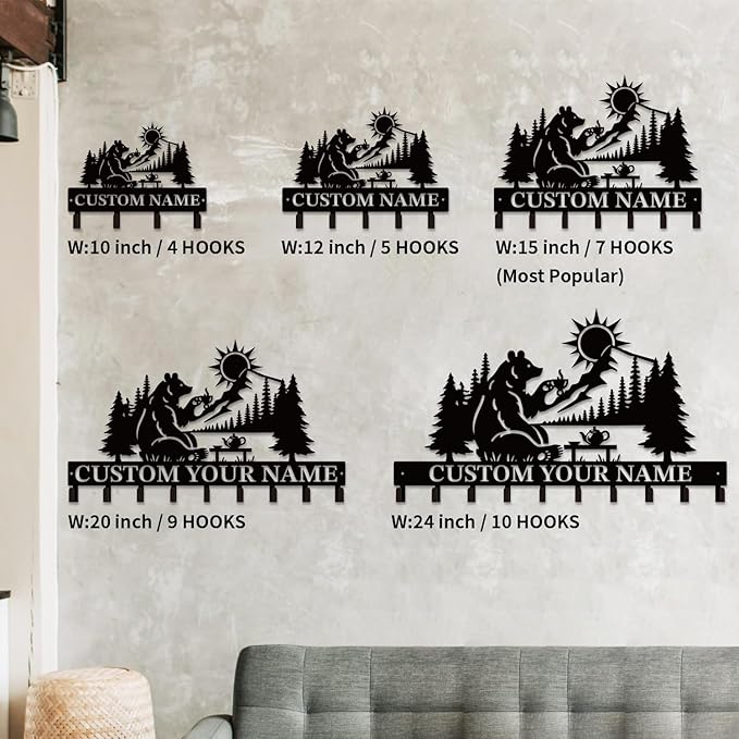 Personalized Custom Name Bear Key Wall Hooks,Metal Bear Keys Clothes Hooks,Metal Bear Wall Home Storage Decorative,For Front Door, Hallway, Kitchen, Bedroom,Keys,Hats (Style C)