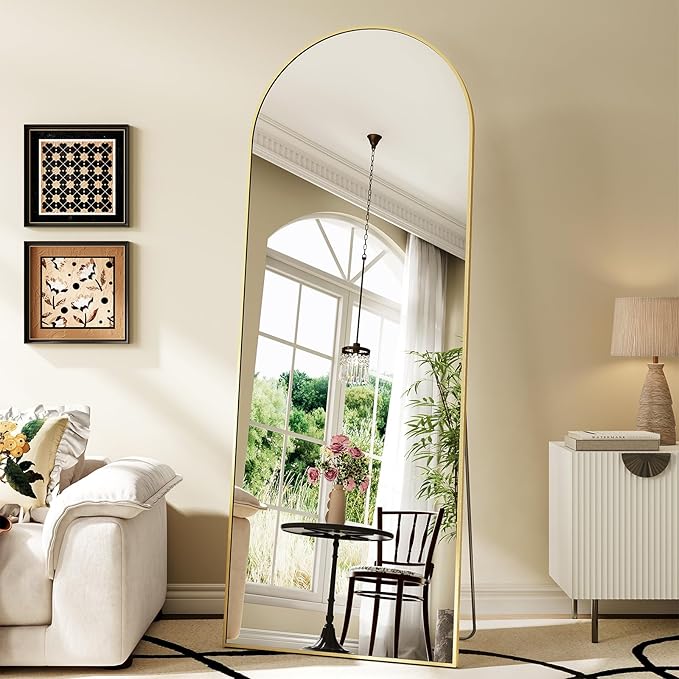 Mirror Full Length, 28"x71" Large Arched Floor Full Length Mirror with Stand, Room Decor Big Full Body Floor Mirror with HD Tempered Glass Aluminum Frame for Bedroom Living Room, Gold