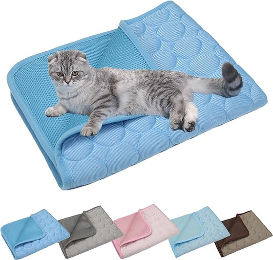 Kittra Cooling Mat for Cats Dogs, 3 Layer System Instant Cool Non Slip Kittra Pad, Washable Cooling Bed for Cats, Protect Your Cat from Silent Heat Danger (Blue,M: 25" x 20")
