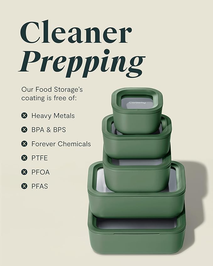 Caraway 22pc Glass Food Storage Set - Storage Containers for Food - Non-Toxic Ceramic-Coated Glass - Air Release Technology - Compact & Stackable Design - Perracotta