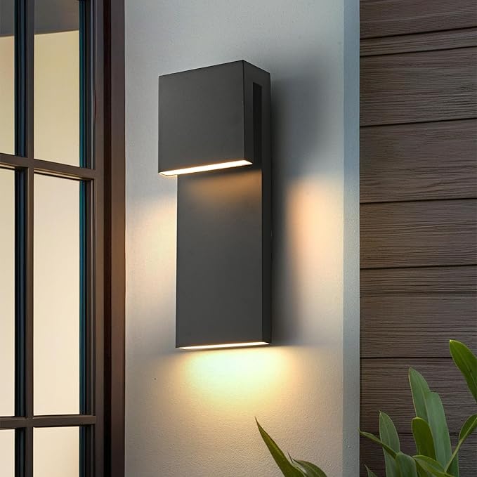 Modern LED Large Outdoor Wall Light 3000K 28W IP65 Waterproof Integrated LED Outdoor Wall Sconce Anti Rust Black Porch Lights Exterior Lighting Outside Lights Fixture for Garage,Balcony,Backyard 1PACK