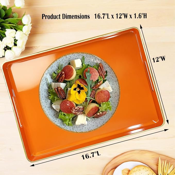 Large Orange Tray, Elegant Plastic Coffee Table Tray for Ottoman, Home Decor, Living Room.16.7"*12"*1.6"