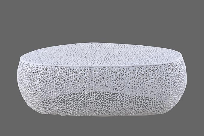 Modern Contemporary Oval-Shape 50" Coffee Table, Solid Aluminum intrigued Design, Mesh Cocktail Table, Creative Center Table for Living Room and Bedroom, Casted in White