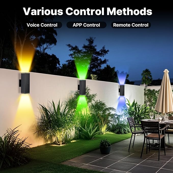 Outdoor Wall Lights 4 Pack, RGBCW Exterior Lighting Sconce,2700K-6500K Dimmable Smart Porch Lights Outdoor for House Patio Garage, Compatible with Alexa/Google Assistant, Bulb Included