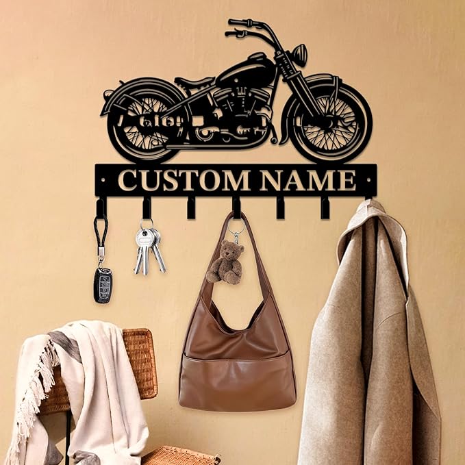 Personalized Custom Name Motorcycle Keys Hooks,Metal Motorcycle Art Clothes Keys Hooks,Metal Motorcycle Lover Wall Home Storage Decorative Keys Hooks,Key Holder Hooks for Wall (Style A)