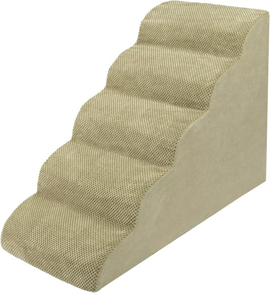 5 Steps Dog Stairs for Bed, 24" Dog Steps for High Bed, High Density Pet Steps for Small Dogs, Extra Wide Non-Slip Dogs Ramp for Injured, Older Pets, Small Cats, Camel