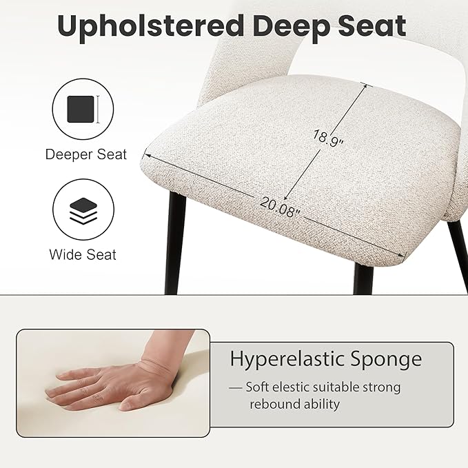 Rowill Dining Chairs Set of 4 Upholstered Dining Room Chairs Mid Century Modern Dining Chairs Kitchen Chairs Accent Chair with Metal Legs for Living Room Bedroom, Boucle Fabric Beige