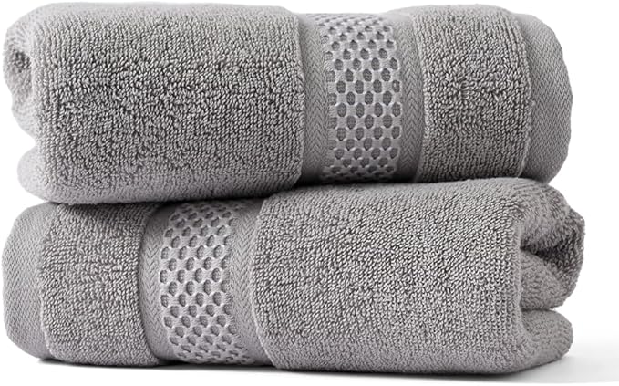 sense gnosis Grey Hand Towel Set of 2 Super Soft Absorbent Plush 100% Cotton Hand Towels for Bathroom Decorative 13 X 29 Inch