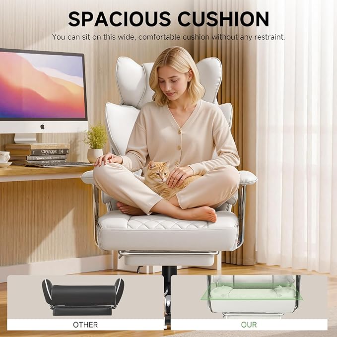 COMHOMA Big and Tall Gaming Chair with Pocket Spring Lumbar Support, Ergonomic Office Chair with Footrest, Executive Desk Chair with Outward Fixed Soft Armrests, Computer Chair with High Back, White